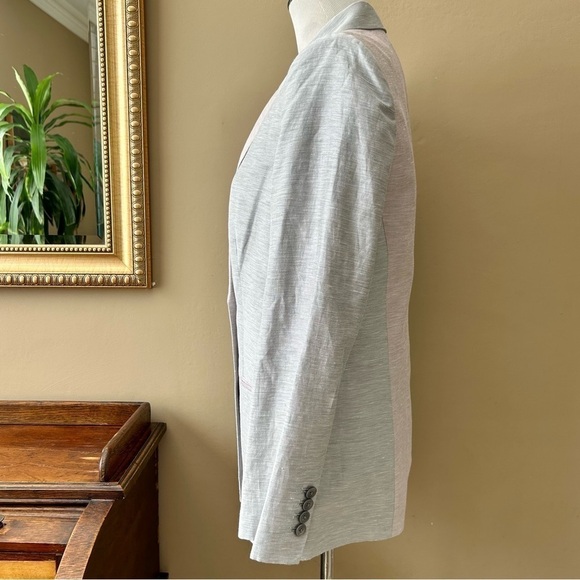 Rebecca Taylor Slub Linen Blend Gray and Pink Double Breasted Blazer Size 10 - Picture 11 of 16